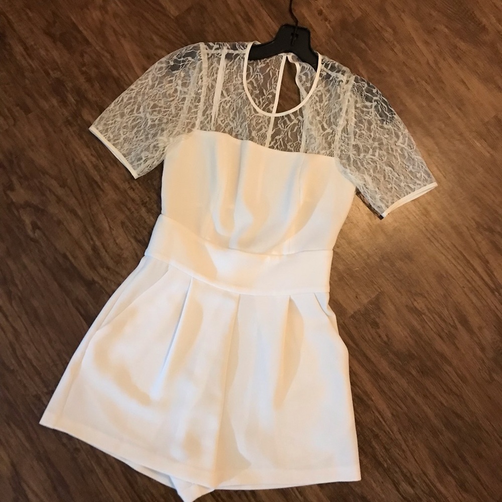 BCBGeneration White/Ivory Romper Lace Detail